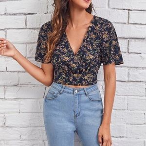 NWOT Floral Crop Wrap Top